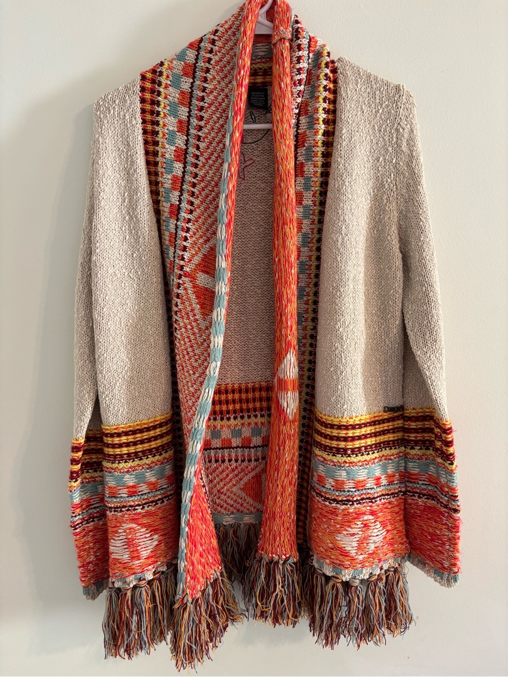 Desigual Yes Boho Fringe Knit Cardigan Sweater Colorful Southwestern Size Medium